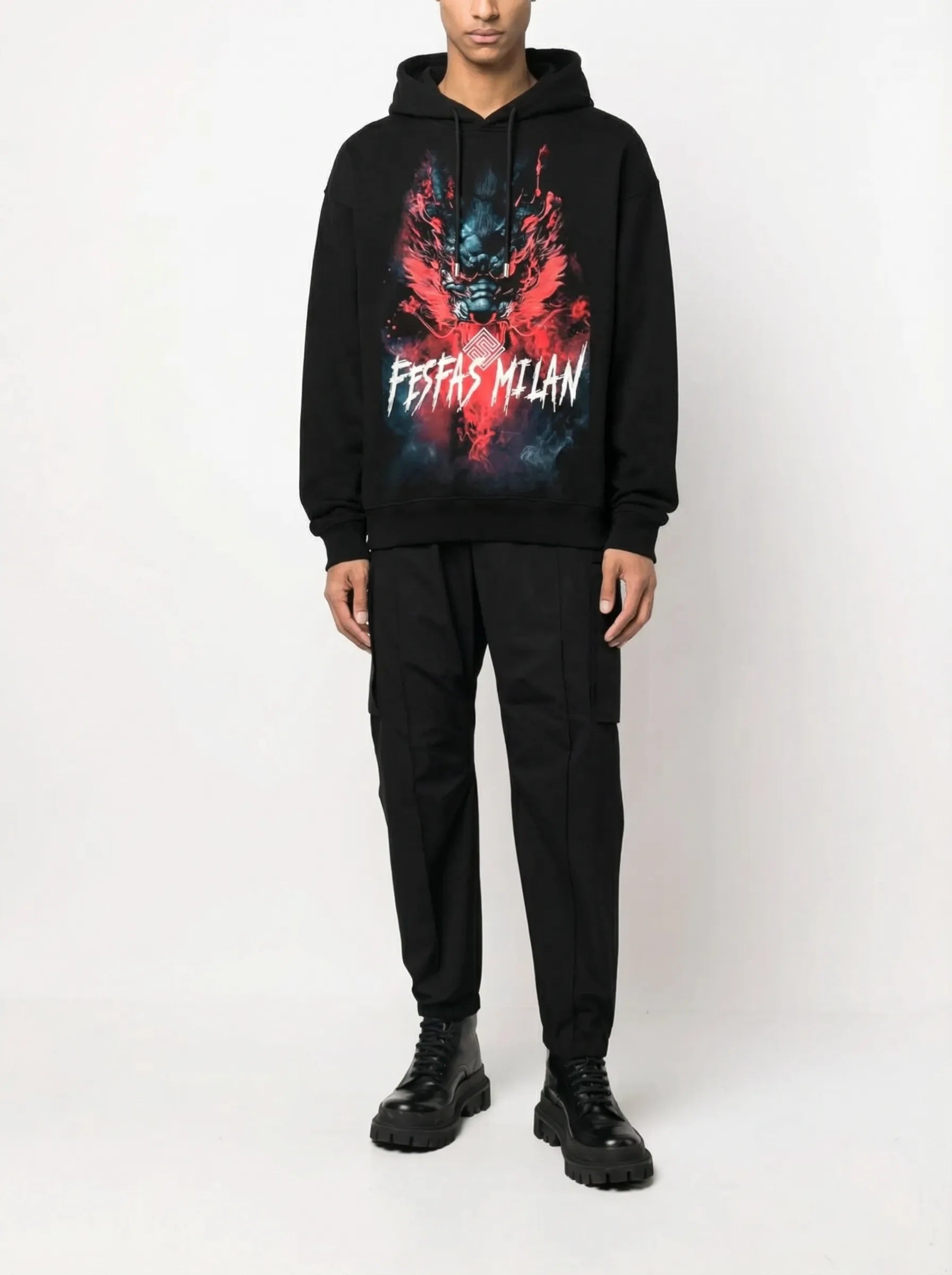 FesFas dark oni fusion-print Hoodie | Black | Men