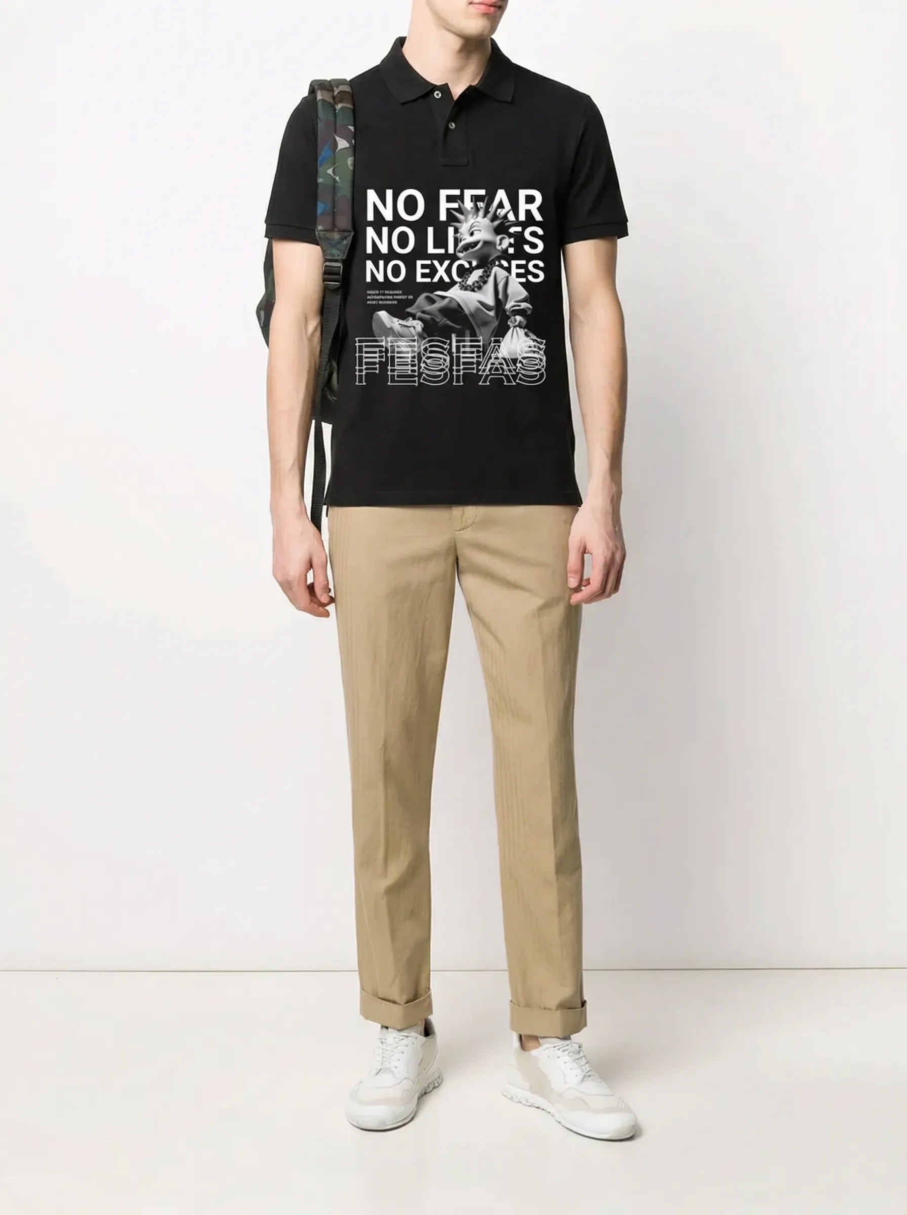FesFas “No Fear”-print | Áo Polo | Nam | Màu Đen