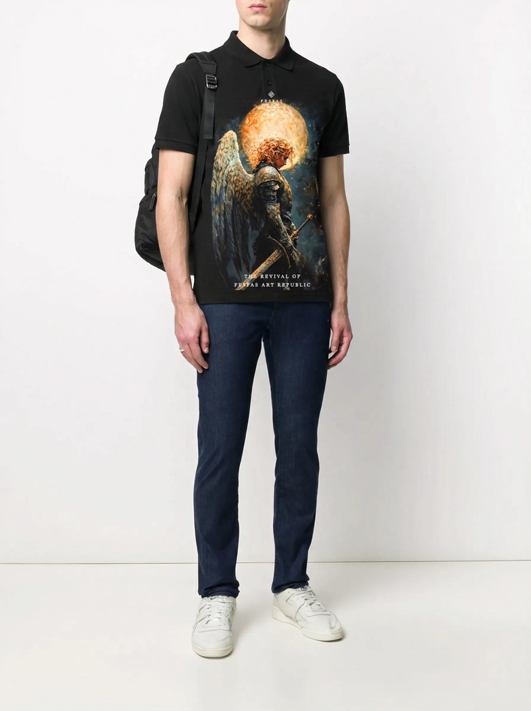 FesFas Angel-print | Áo Polo | Nam | Màu Đen