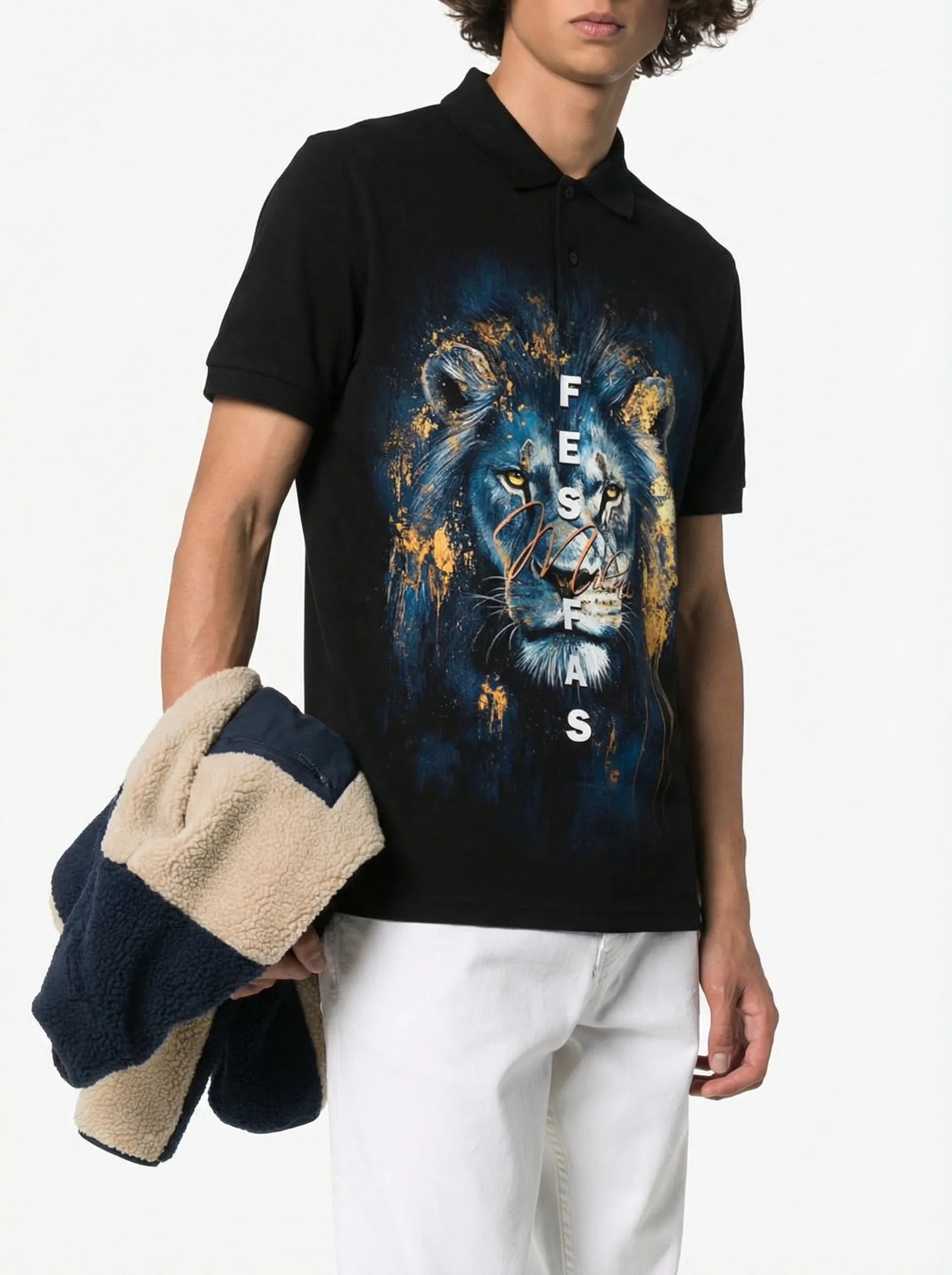 FesFas Lion-print | Áo Polo | Nam | Màu Đen