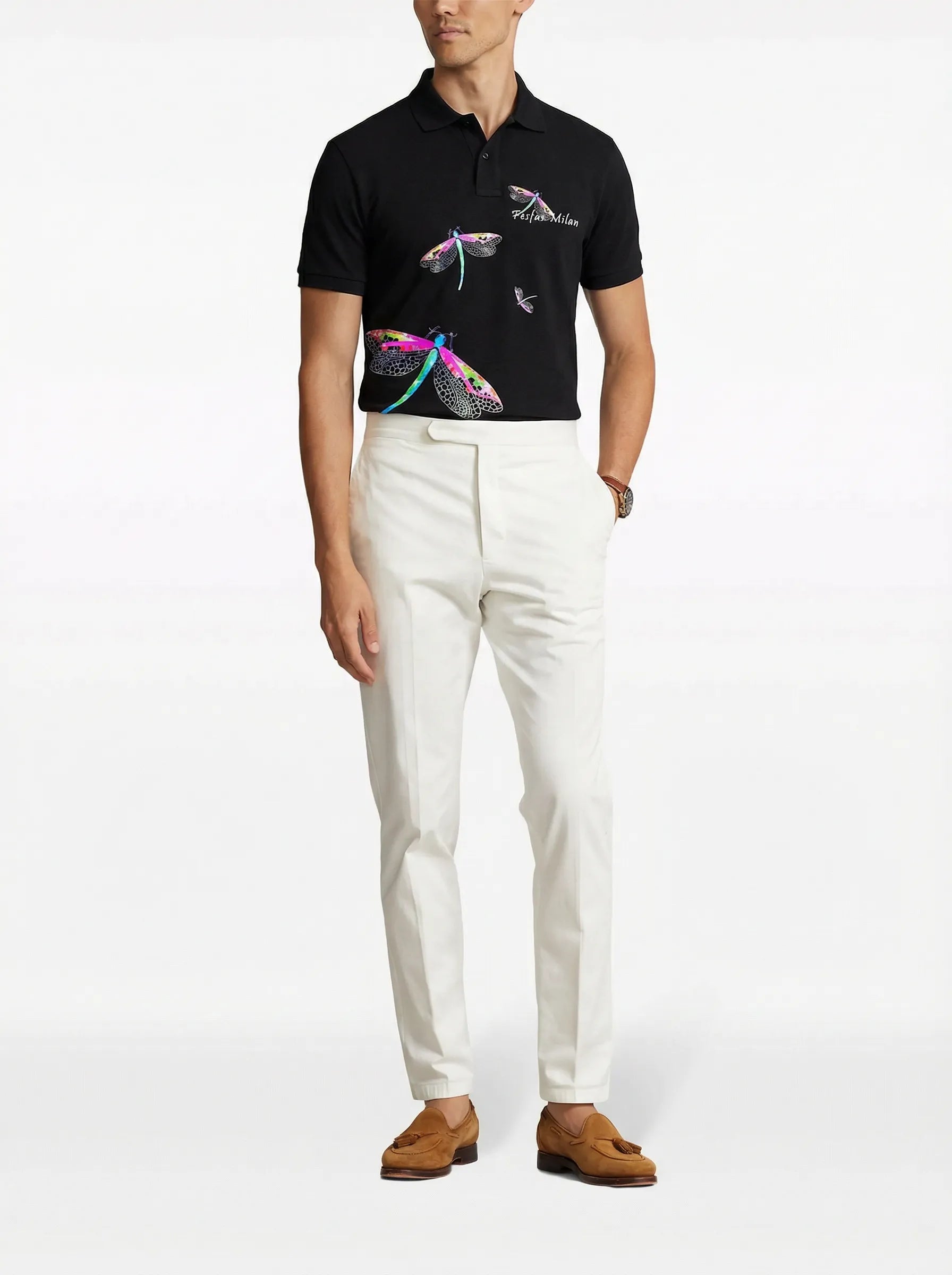 FesFas Dragonfly-print | Áo Polo | Nam | Màu Đen