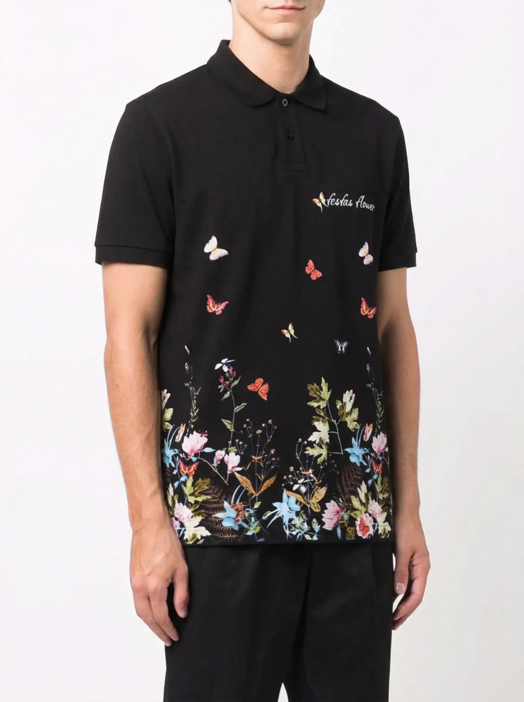 FesFas Floral-print | Áo Polo | Nam | Màu Đen