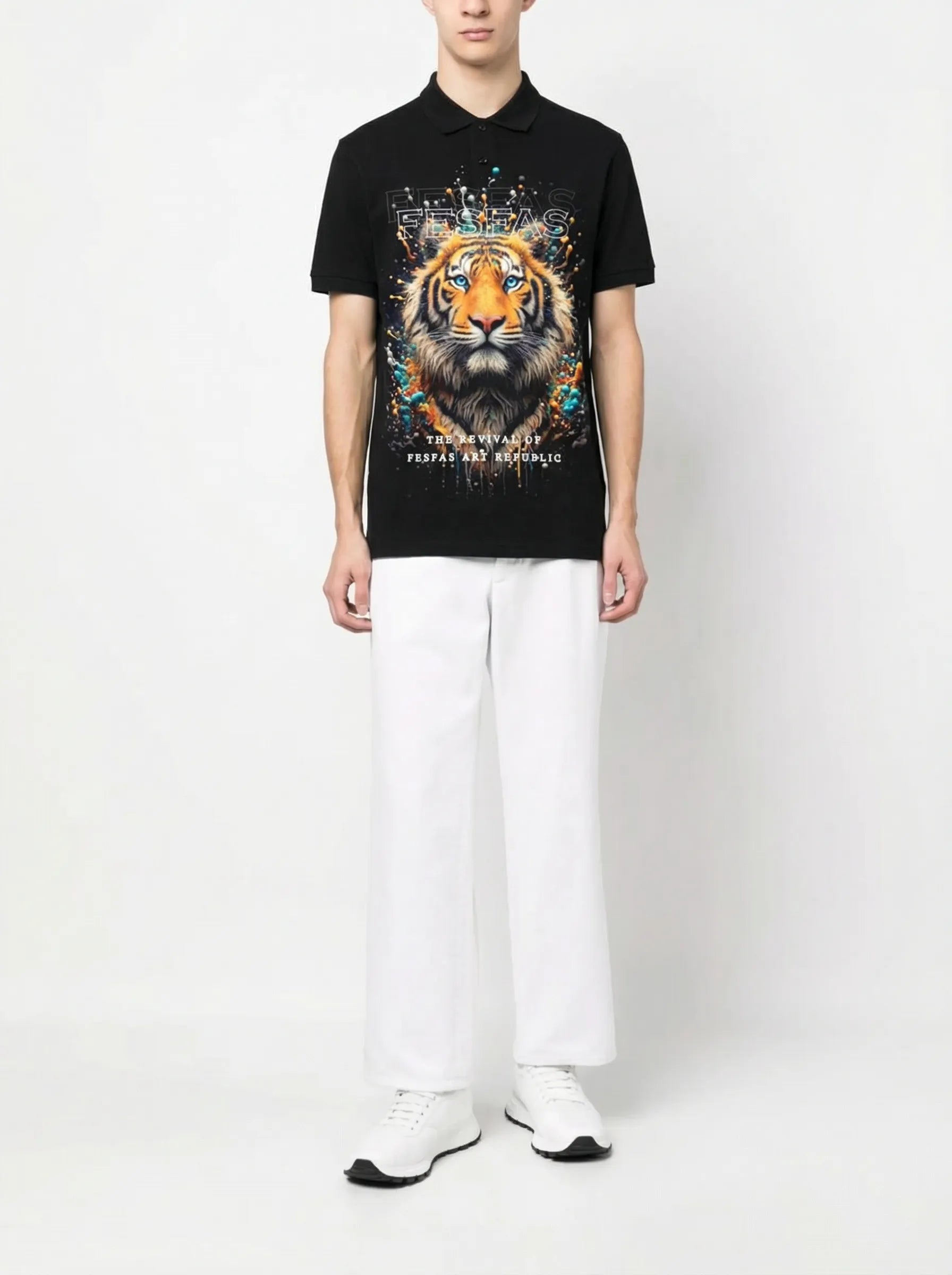 FesFas Tiger-print | Áo Polo | Nam | Màu Đen