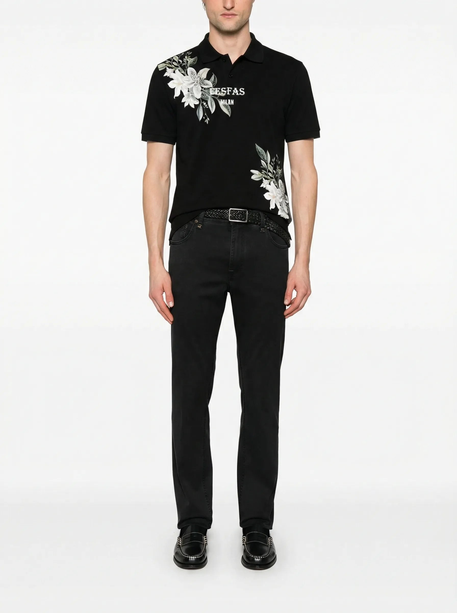 FesFas Floral-print | Áo Polo | Nam | Màu Đen