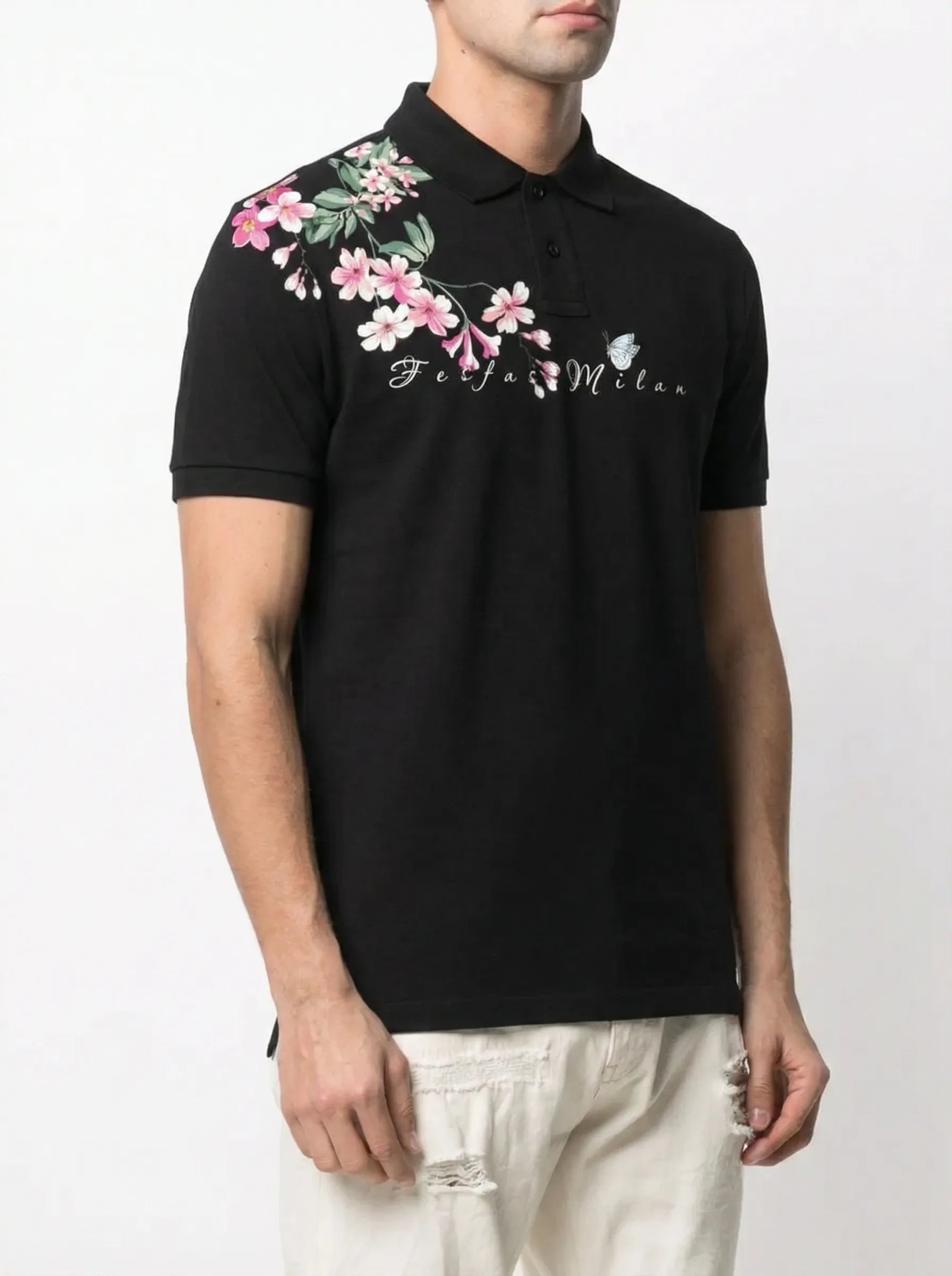 FesFas Floral-print | Áo Polo | Nam | Màu Đen