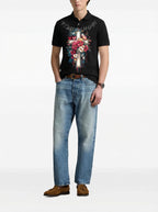 FesFas Floral-print | Áo Polo | Nam | Màu Đen
