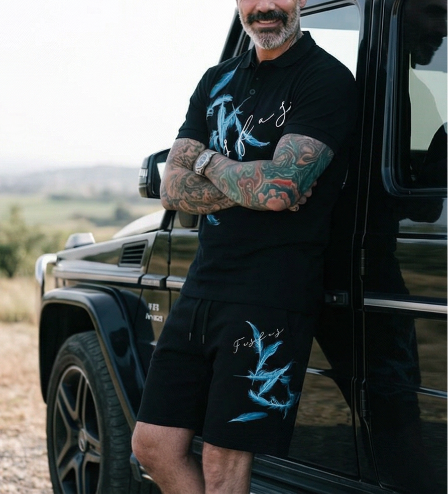 FesFas feathers-print | Bộ Polo | Nam | Màu Đen