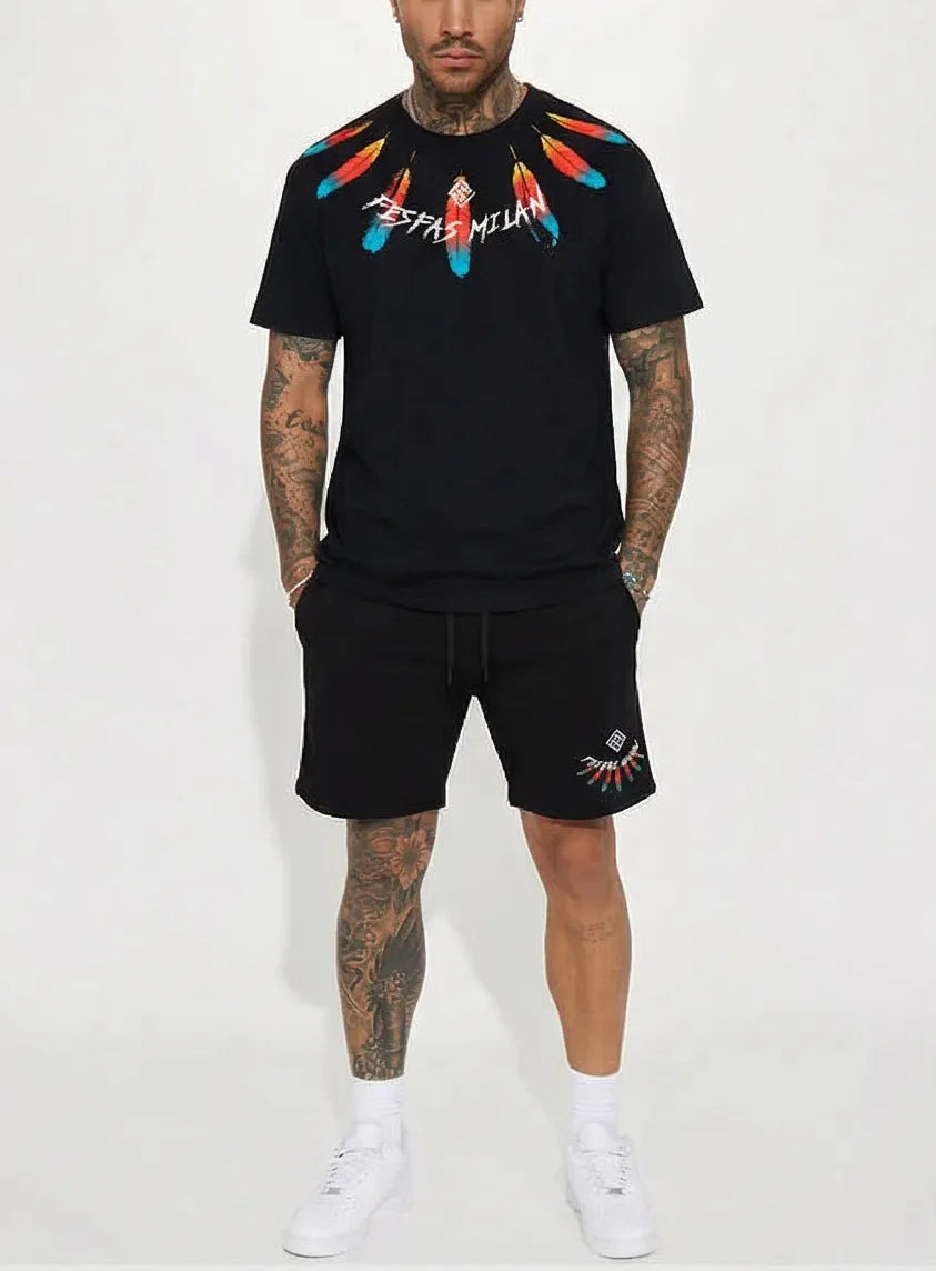 FesFas feathers-print | Bộ T-Shirt | Nam | Màu Đen