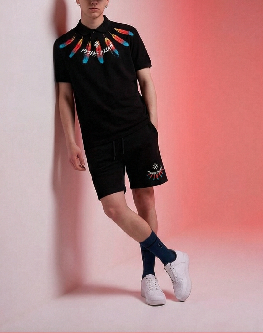 FesFas feathers-print | Bộ Polo | Nam | Màu Đen