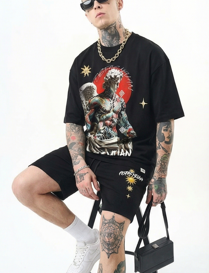 FesFas angel-print | Bộ T-Shirt | Nam | Màu Đen