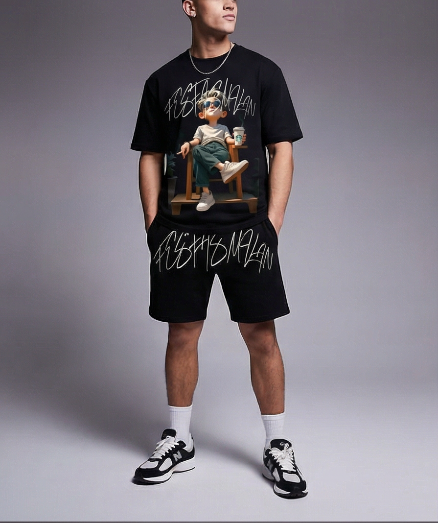 FesFas chill guy-print | Bộ T-Shirt | Nam | Màu Đen