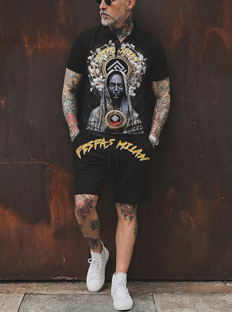 FesFas goddess-print | Bộ Polo | Nam | Màu Đen