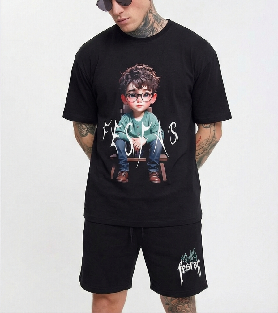 FesFas cute boy-print | Bộ T-Shirt | Nam | Màu Đen