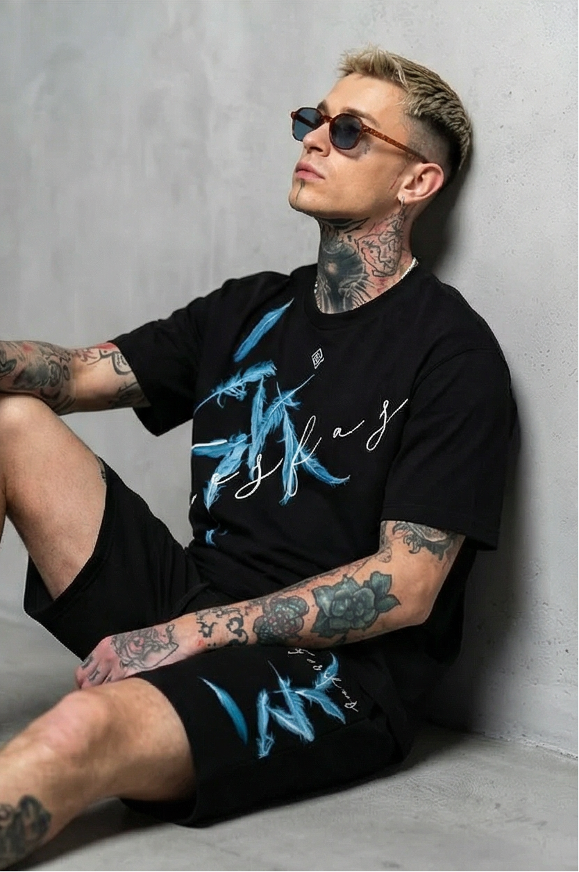 FesFas feathers-print | Bộ T-Shirt | Nam | Màu Đen