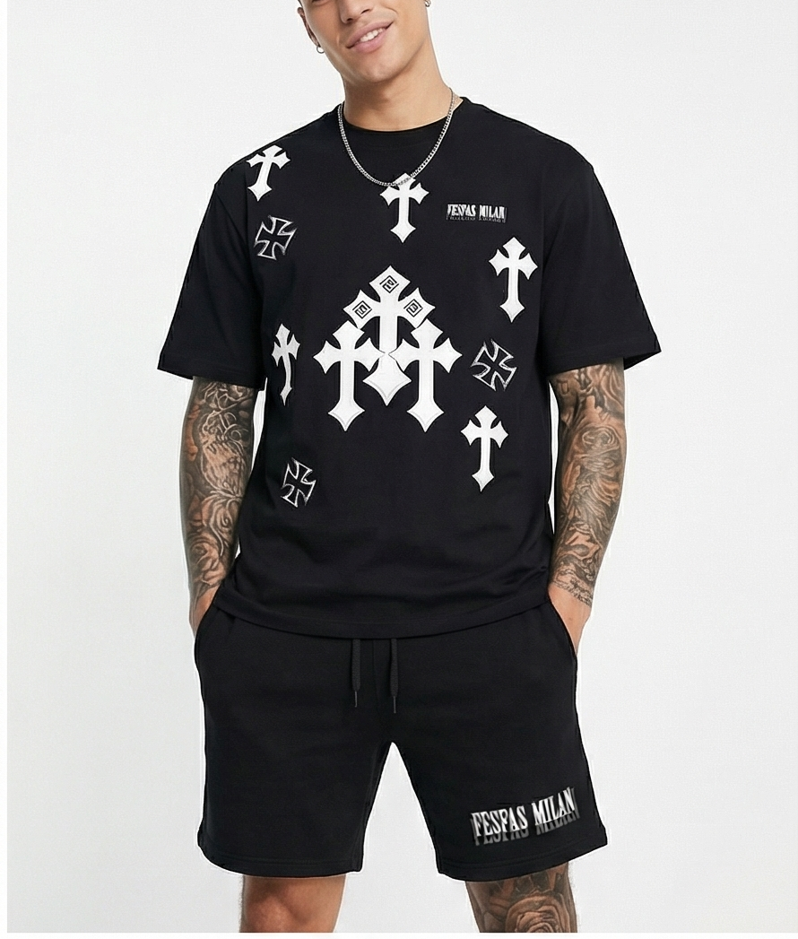 FesFas cross-print | Bộ T-Shirt | Nam | Màu Đen
