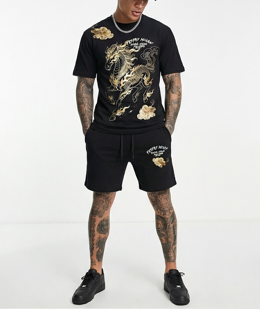 FesFas golden horse-print | Bộ T-Shirt | Nam | Màu Đen