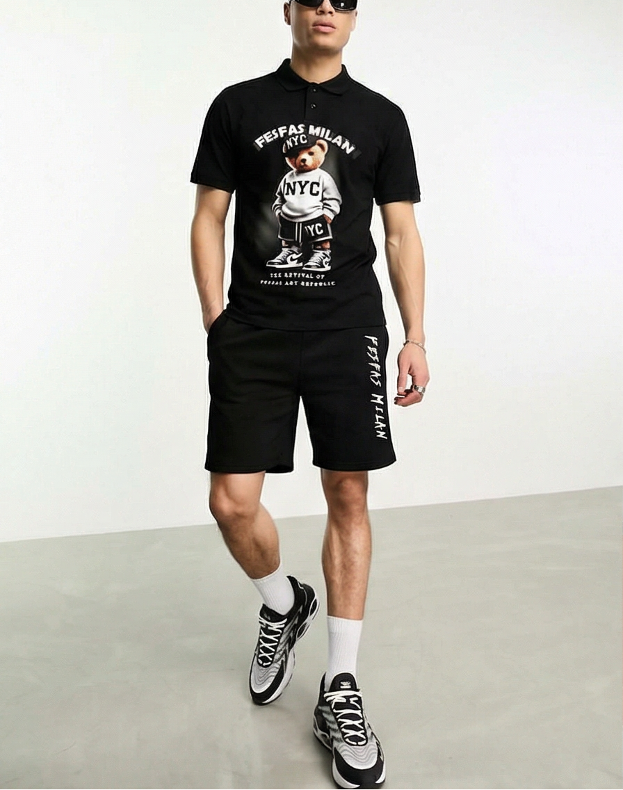 FesFas sport bear-print | Bộ Polo | Nam | Màu Đen
