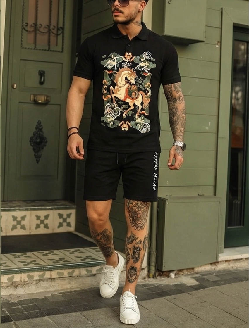 FesFas cloud horse-print | Bộ Polo | Nam | Màu Đen