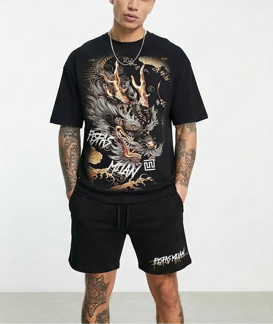 FesFas dragon-print | Bộ T-Shirt | Nam | Màu Đen