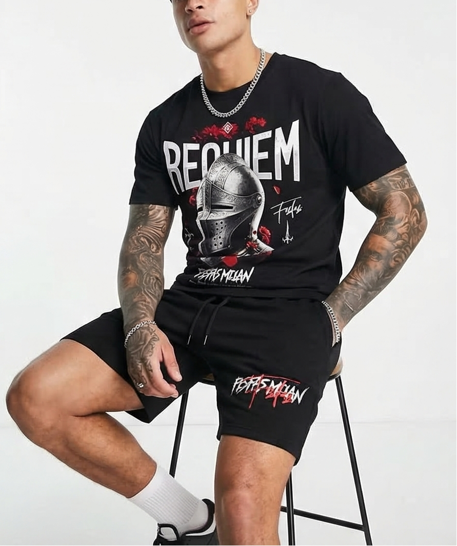 FesFas knight helmet-print | Bộ T-Shirt | Nam | Màu Đen