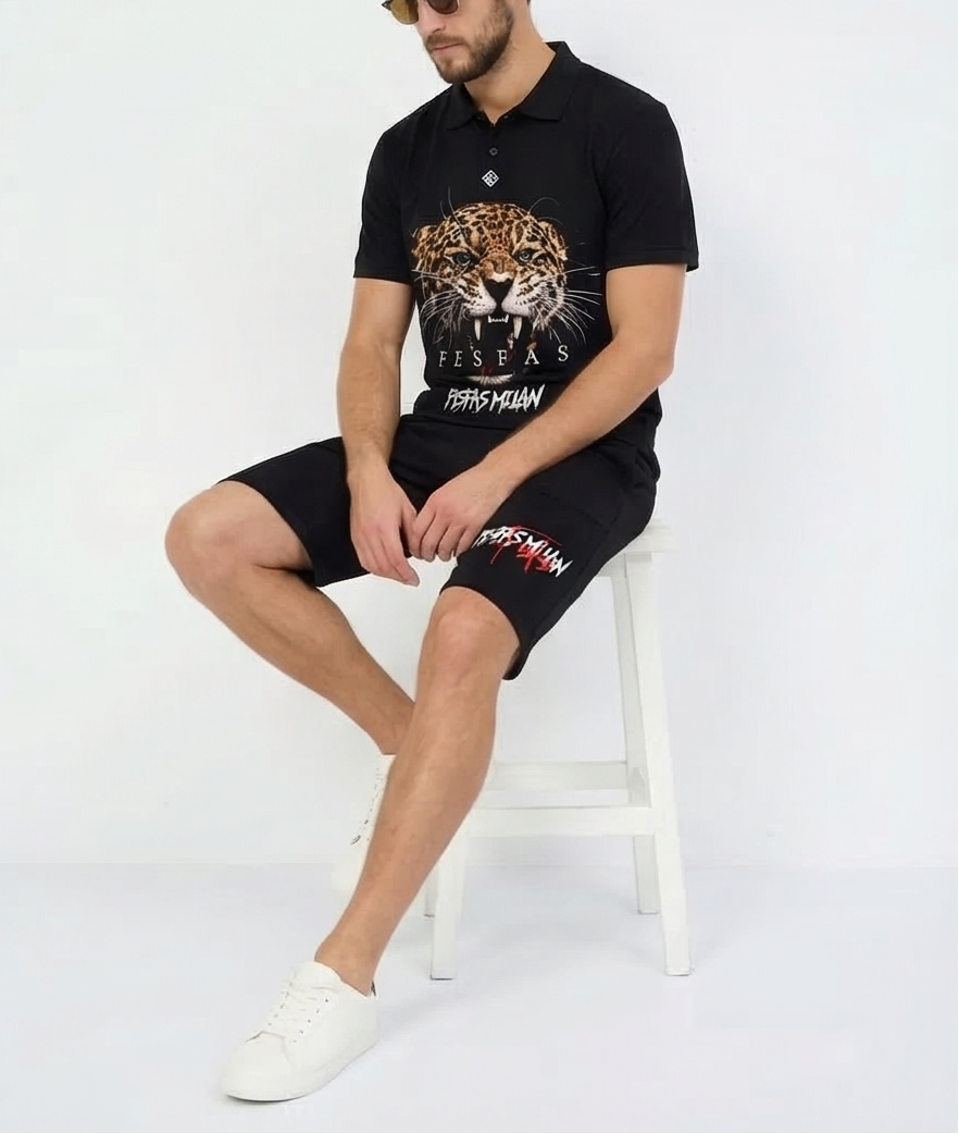 FesFas jaguar-print | Bộ Polo | Nam | Màu Đen