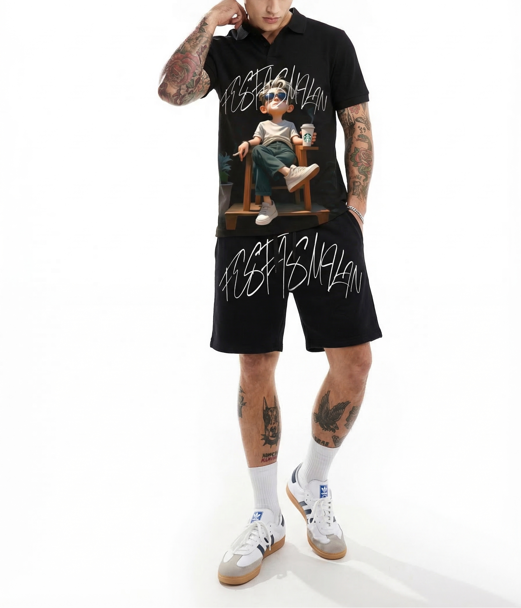 FesFas chill boy-print | Bộ Polo | Nam | Màu Đen