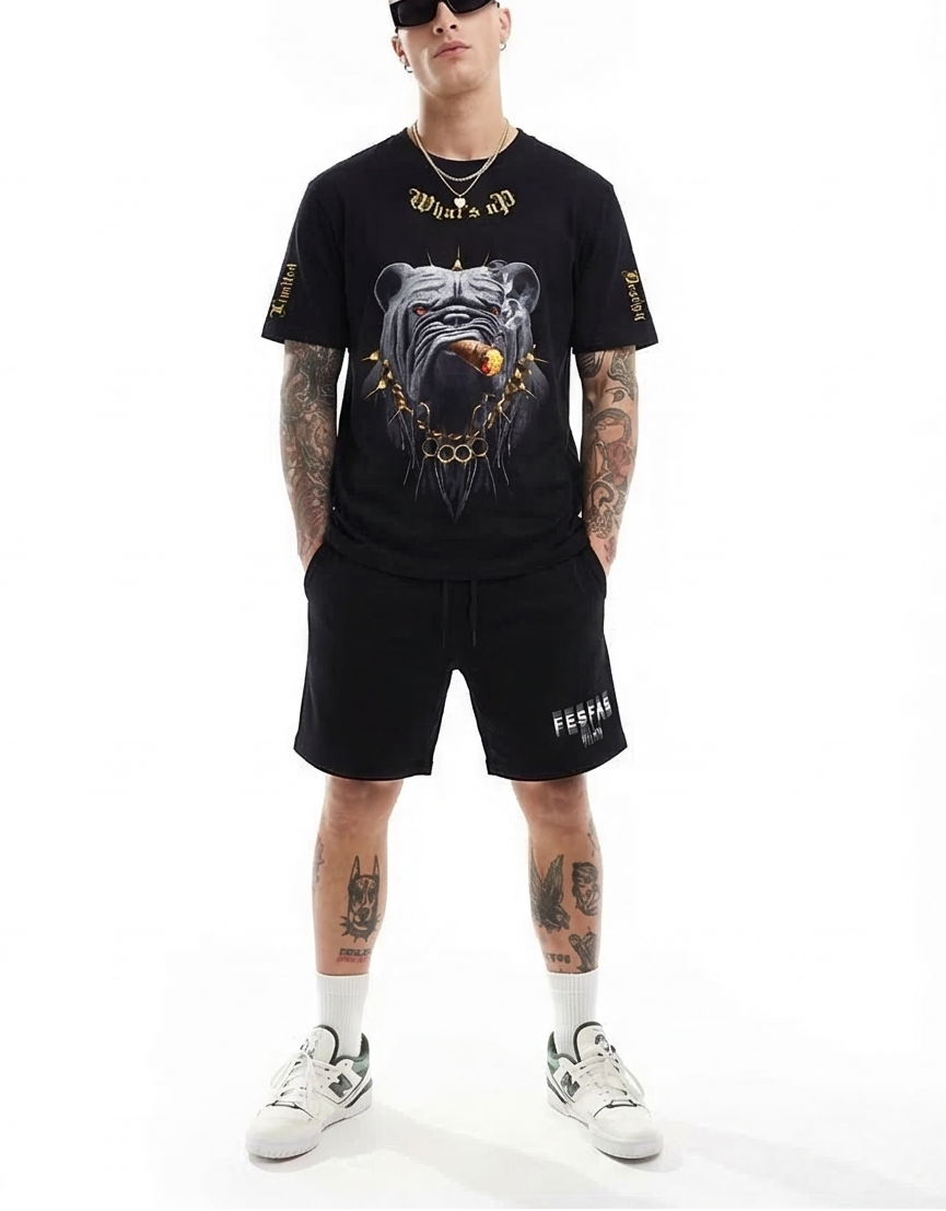 FesFas bulldog-print | Bộ T-Shirt | Nam | Màu Đen