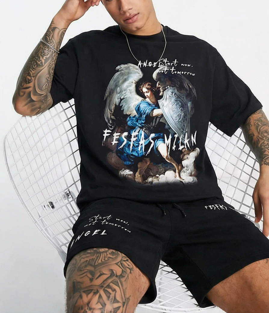 FesFas heaven guardian-print | Bộ T-Shirt | Nam | Màu Đen