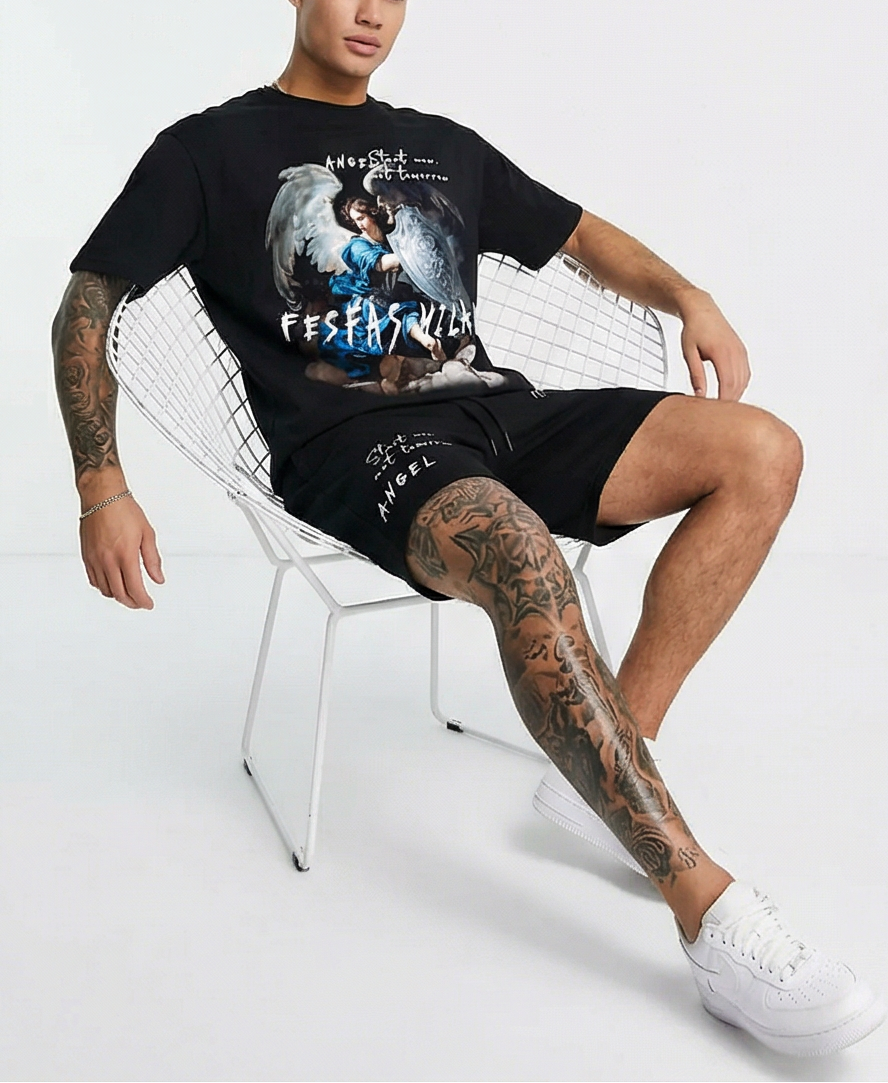 FesFas heaven guardian-print | Bộ T-Shirt | Nam | Màu Đen