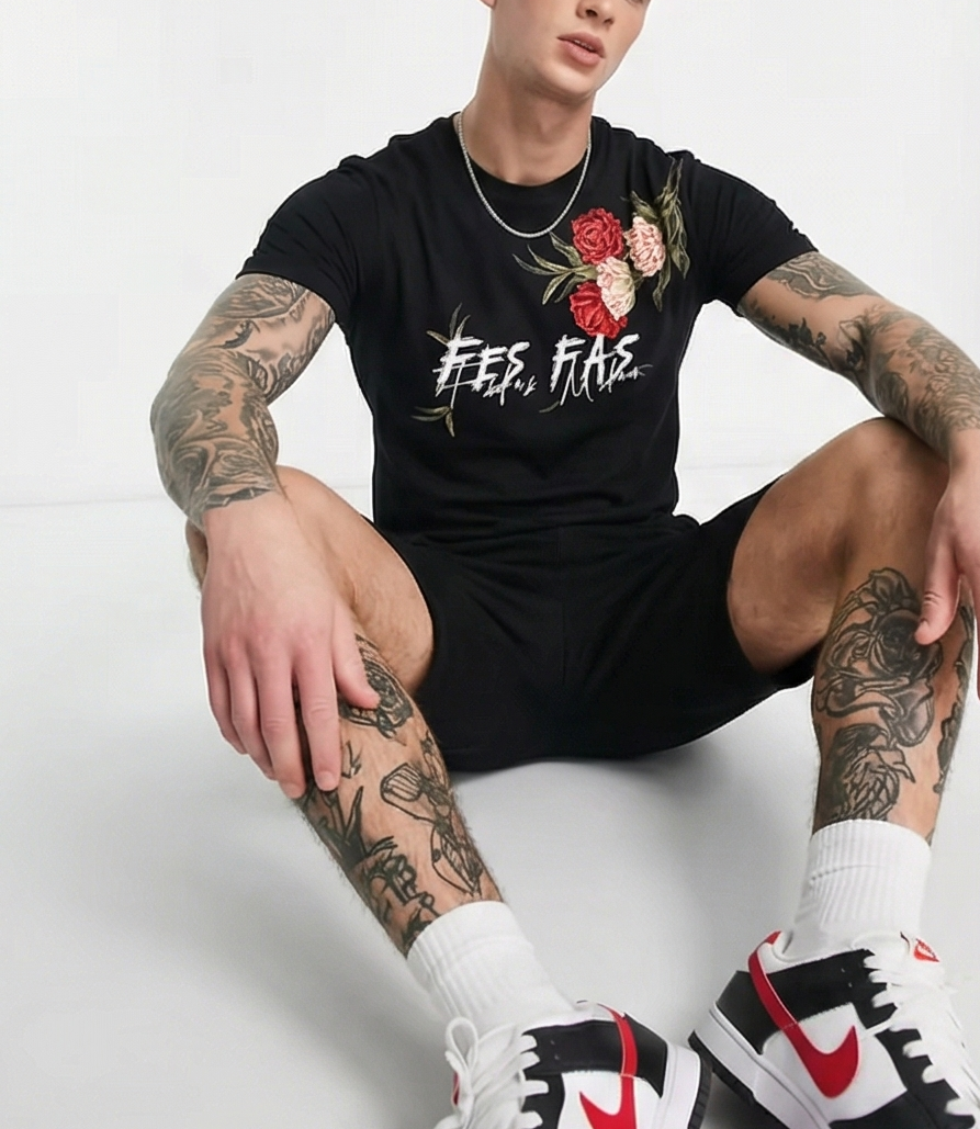 FesFas flowers-print | Bộ T-Shirt | Nam | Màu Đen