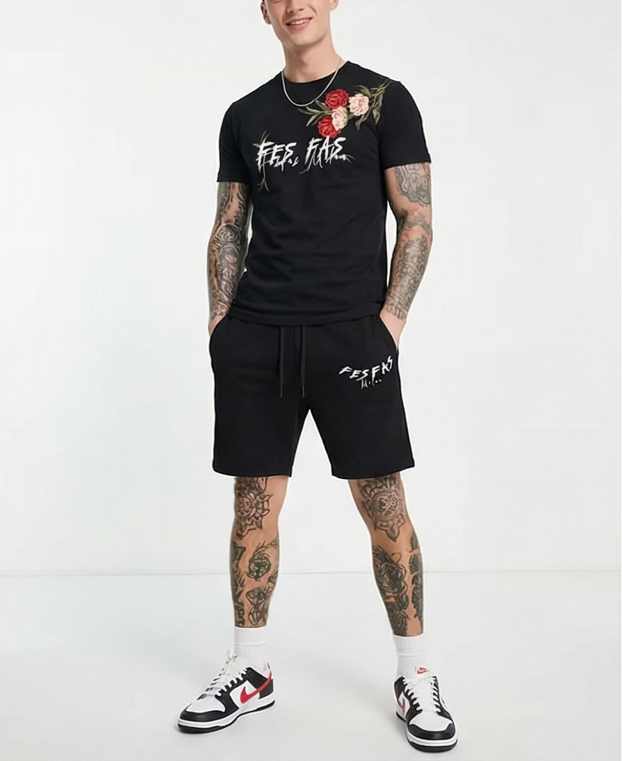 FesFas flowers-print | Bộ T-Shirt | Nam | Màu Đen