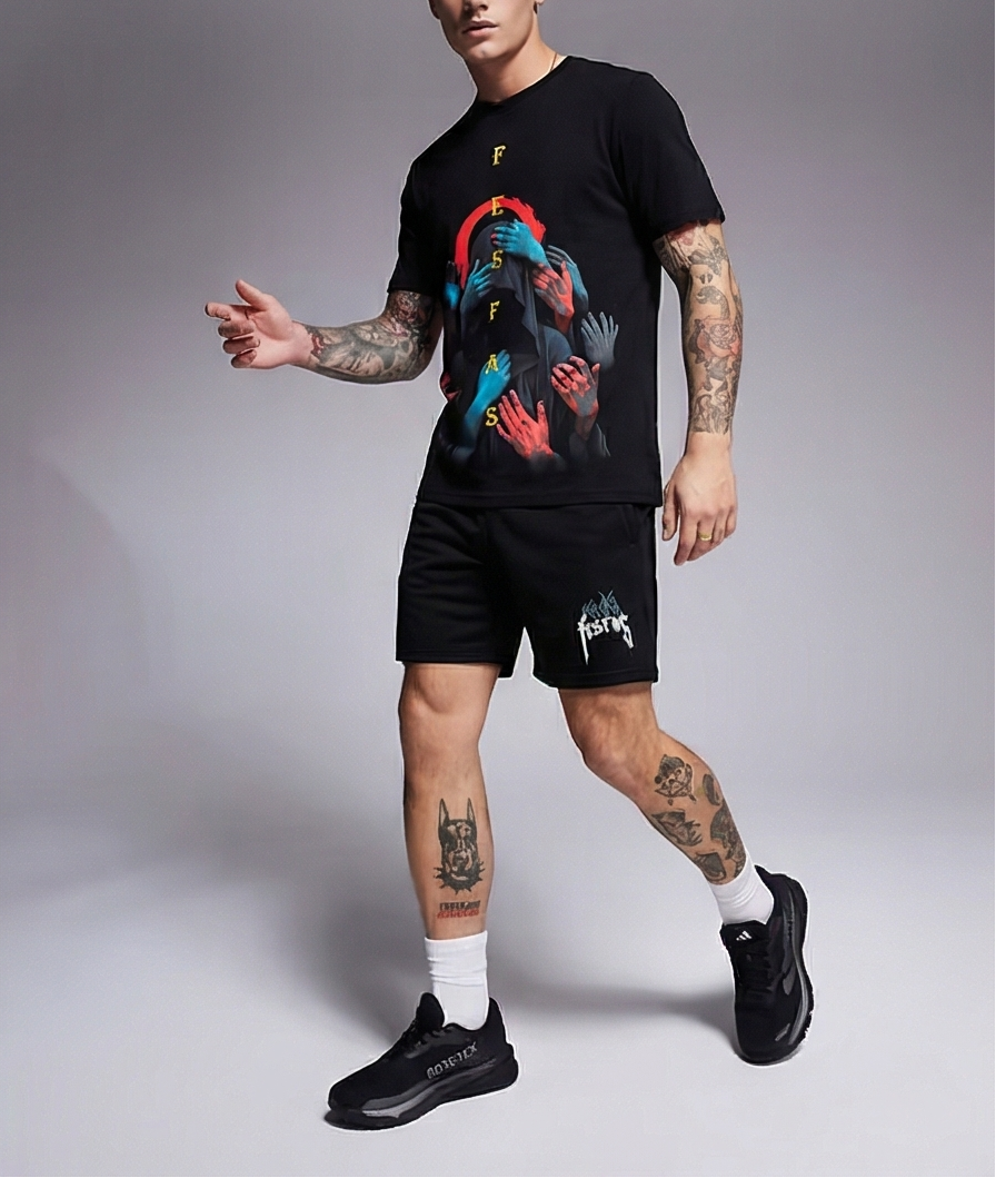 FesFas magic hands-print | Bộ T-Shirt | Nam | Màu Đen