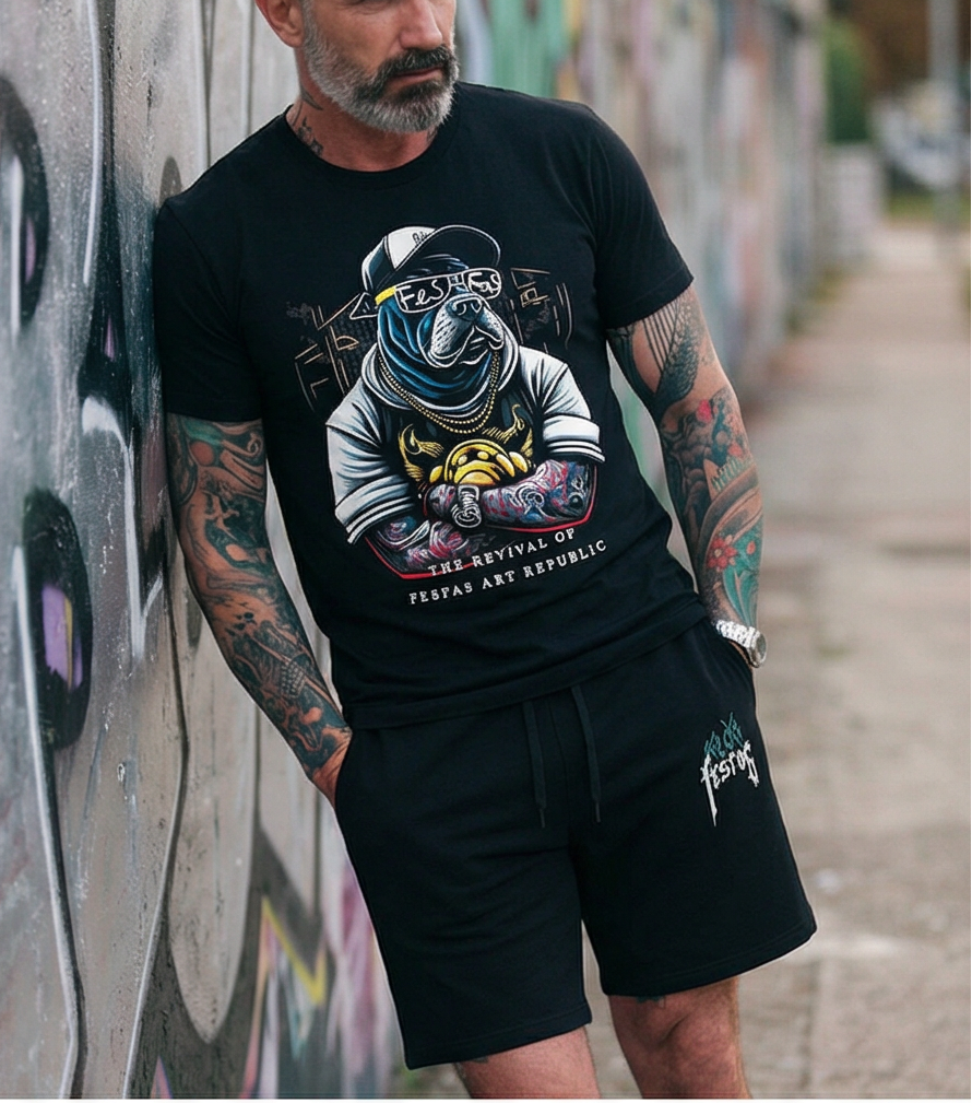 FesFas bulldog-print | Bộ T-Shirt | Nam | Màu Đen