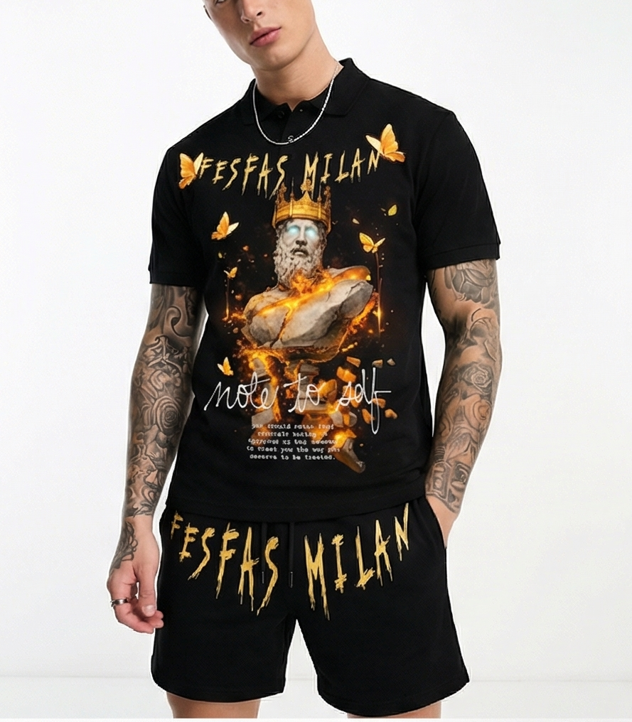 FesFas Poseidon-print | Bộ Polo | Nam | Màu Đen