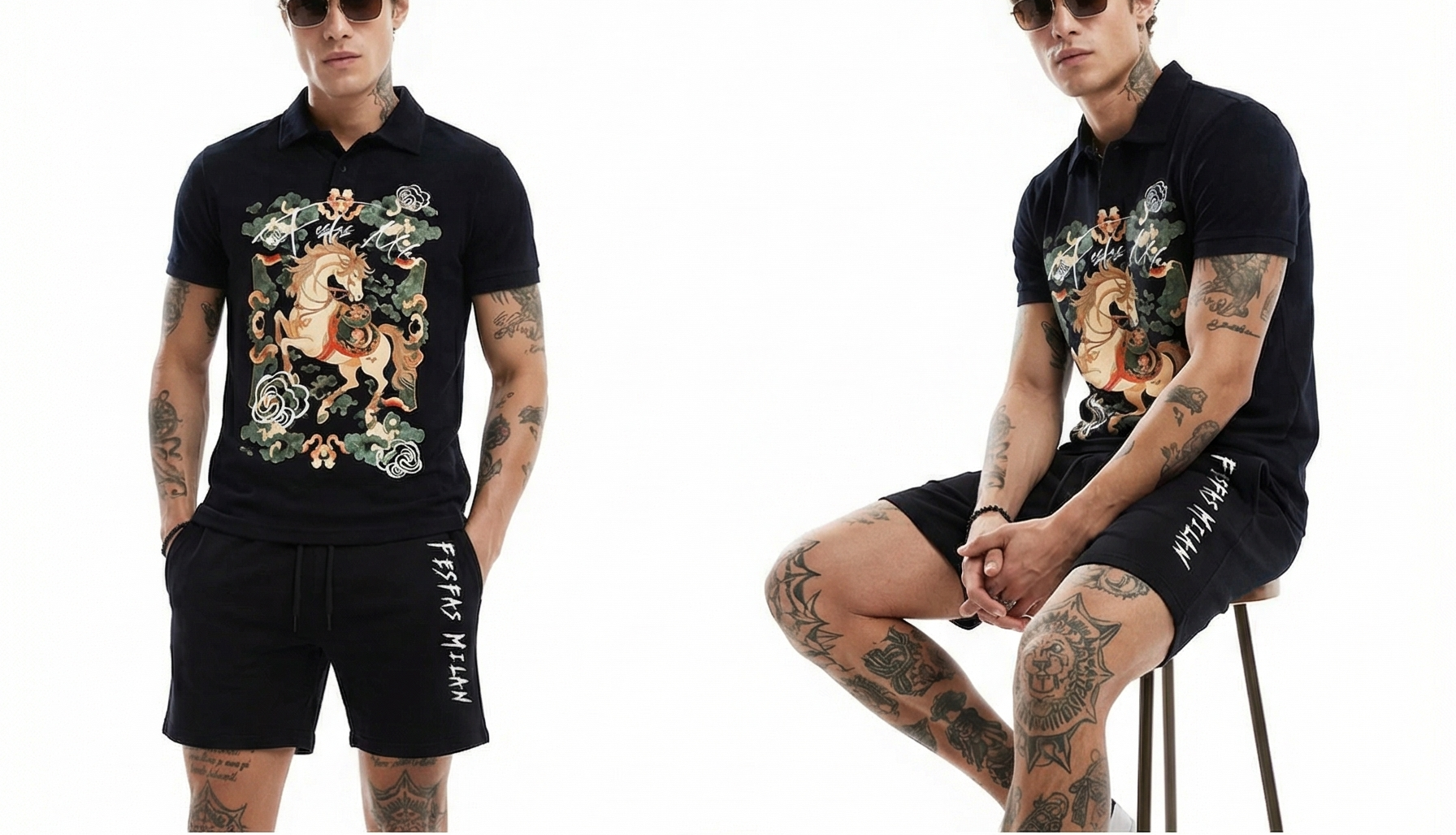 FesFas cloud horse-print | Bộ Polo | Nam | Màu Đen