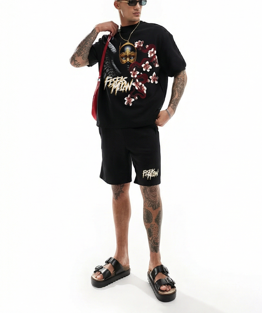 FesFas graphic-print | Bộ T-Shirt | Nam | Màu Đen