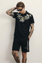 FesFas flowers-print | Bộ Polo | Nam | Màu Đen