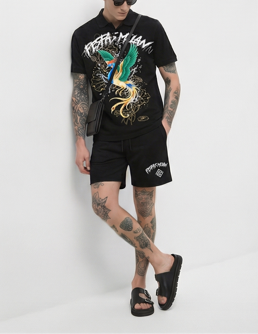 FesFas peacock-print | Bộ Polo | Nam | Màu Đen