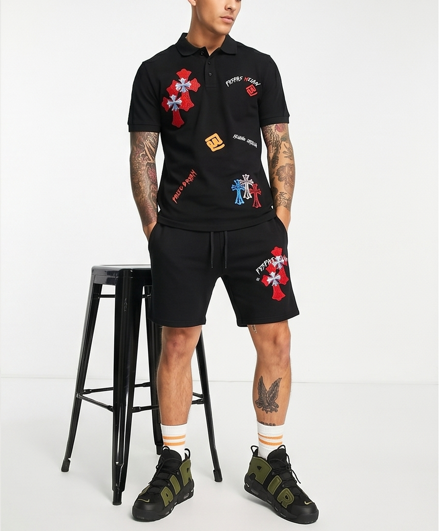FesFas graphic-print | Bộ Polo | Nam | Màu Đen