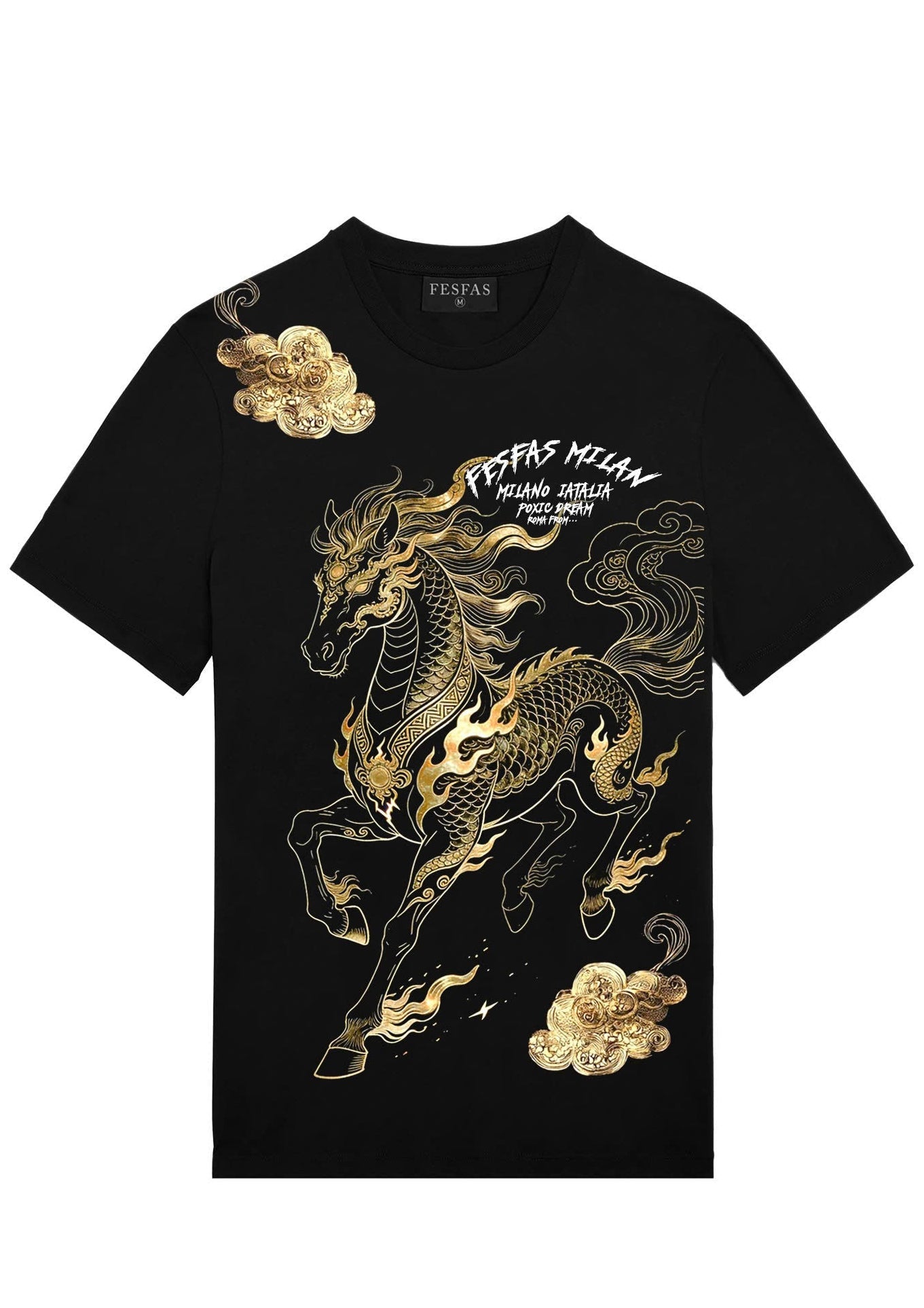 FesFas golden horse-print | Áo Thun | Nam | Màu Đen