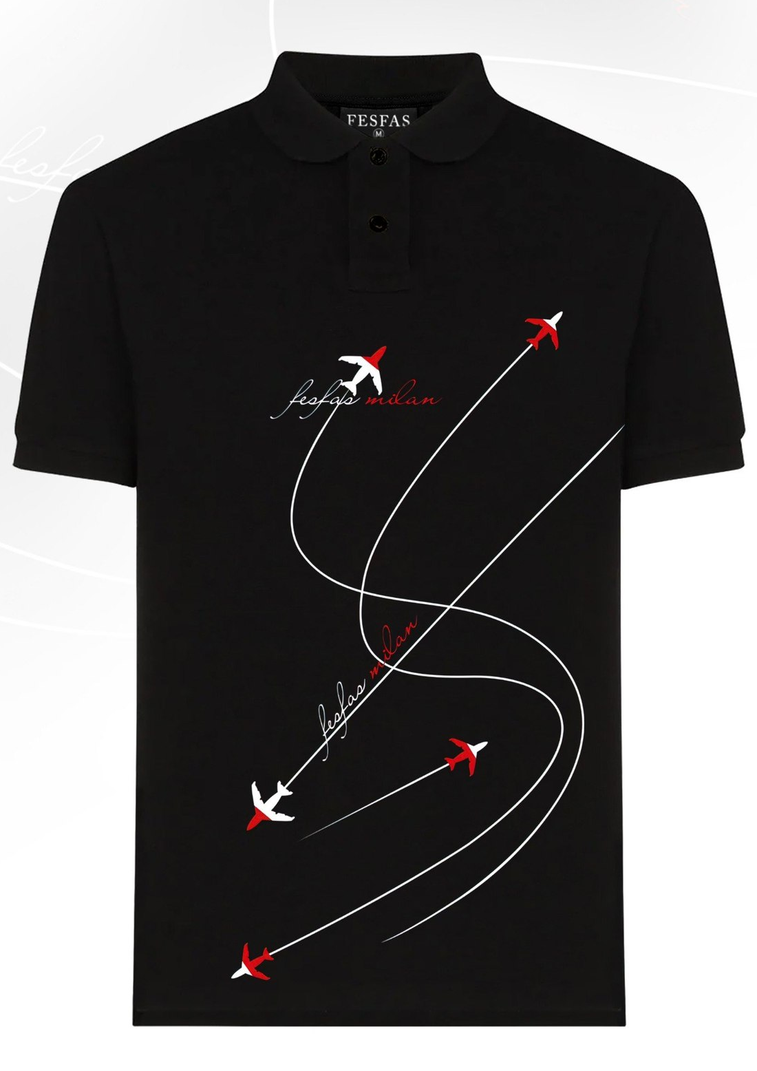FesFas Airplane-Print | Áo Polo | Nam | Màu Đen