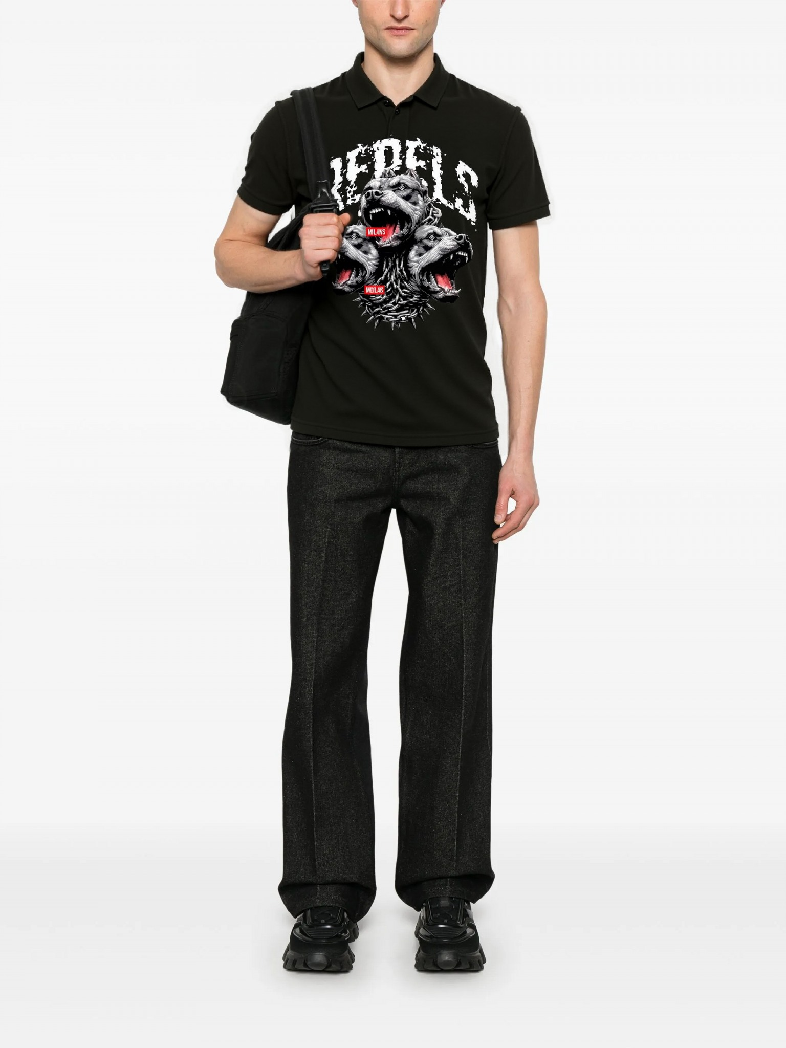 FesFas Bulldog-print | Áo Polo | Nam | Màu Đen