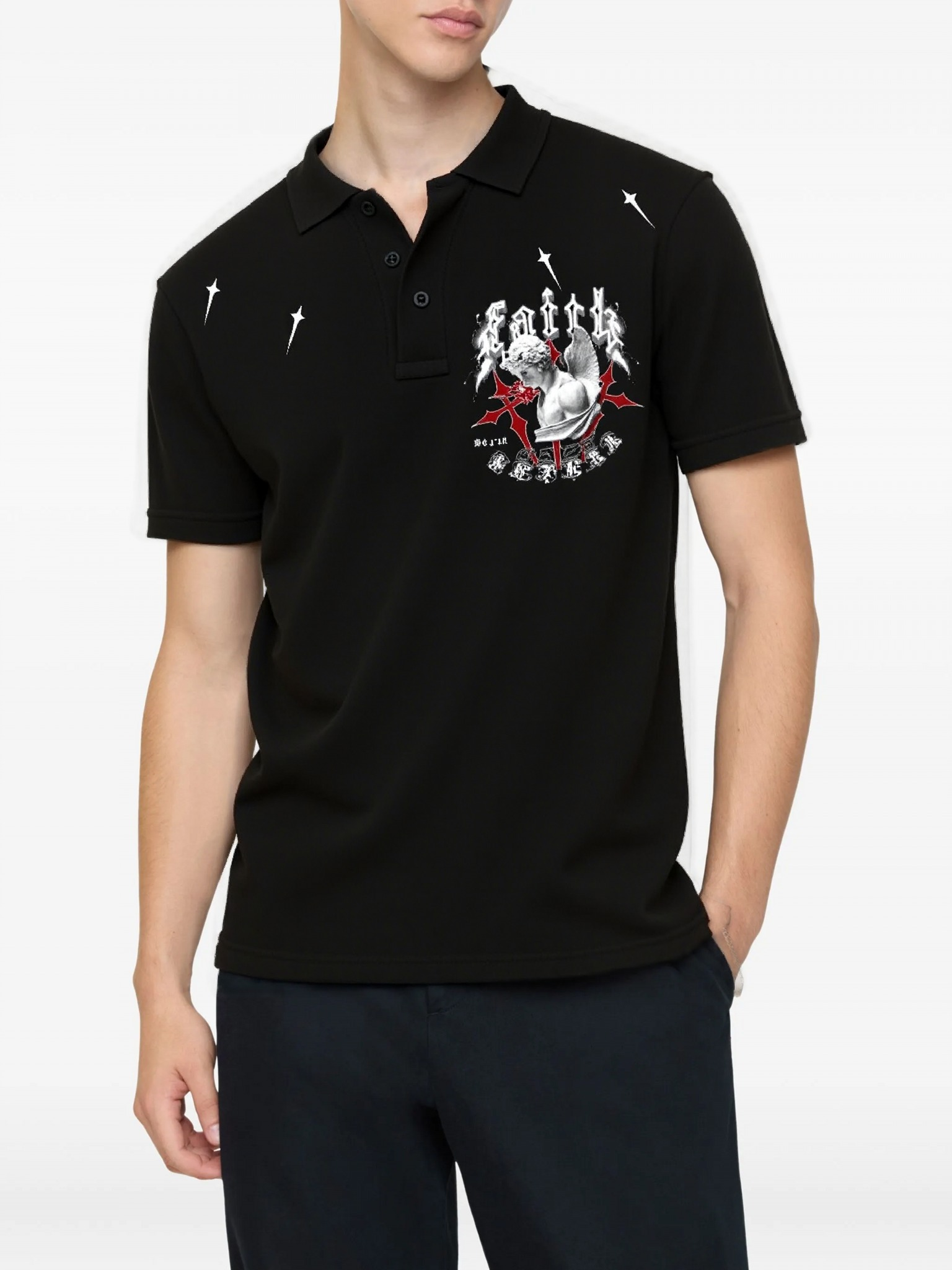 FesFas Angel-print | Áo Polo | Nam | Màu Đen