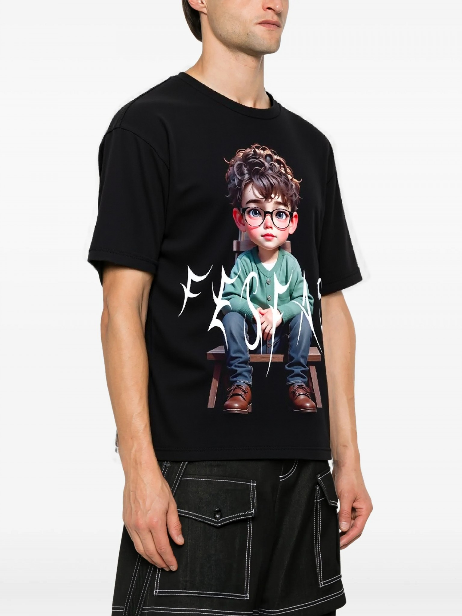FesFas cute boy-print | Áo Thun | Nam | Màu Đen