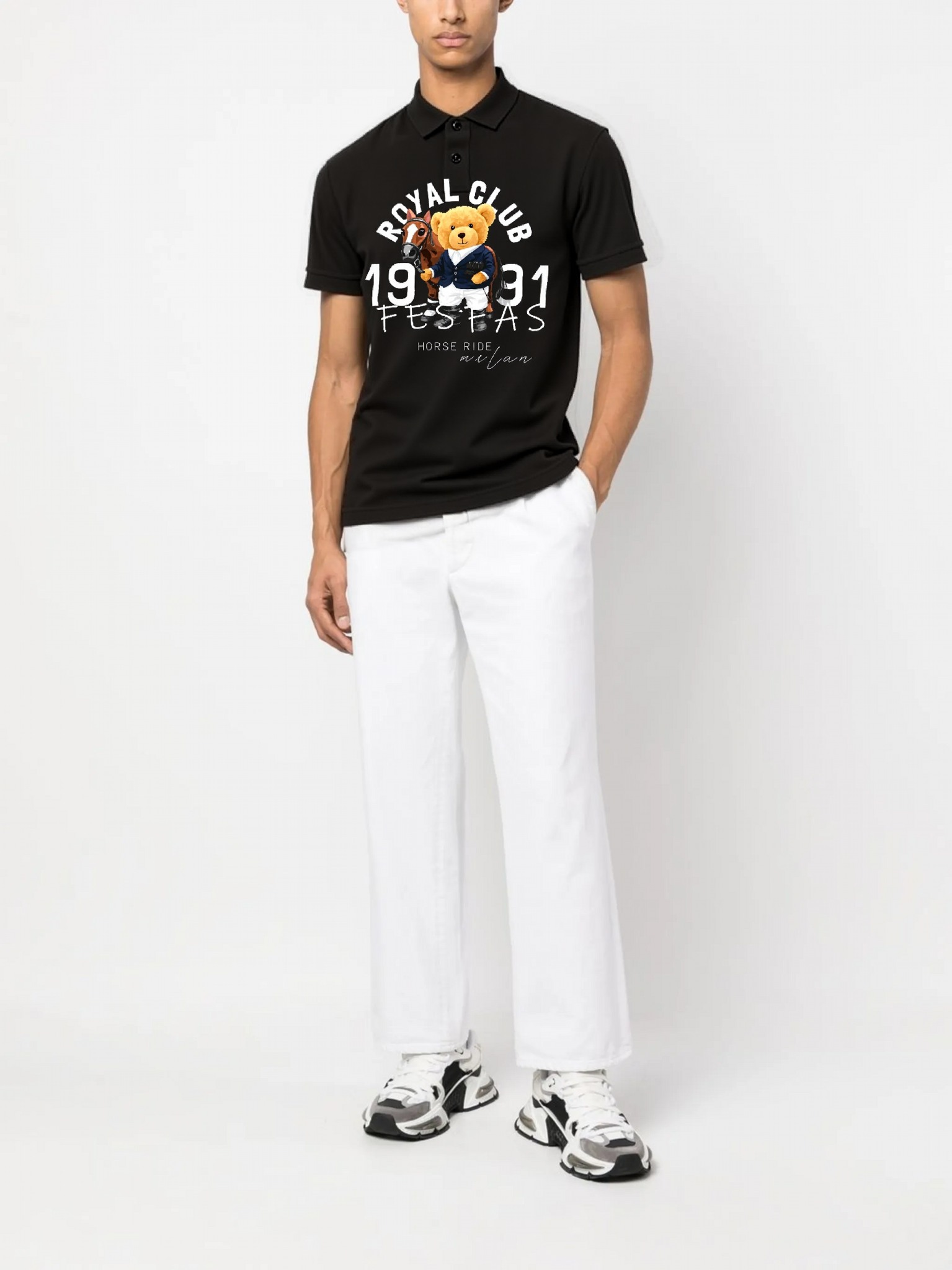 FesFas Bear-print | Áo Polo | Nam | Màu Đen