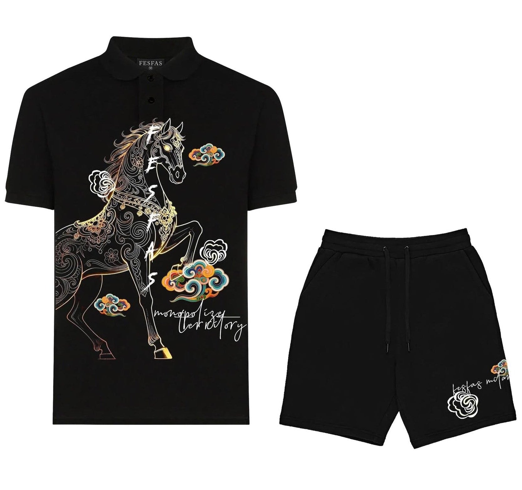 FesFas horse-print | Bộ Polo | Nam | Màu Đen