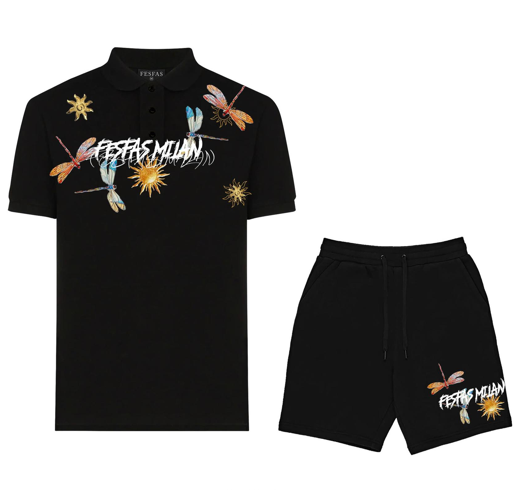 FesFas dragonflies-print | Bộ Polo | Nam | Màu Đen