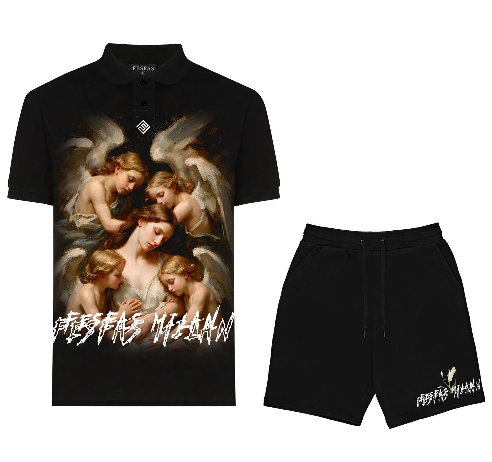 FesFas angels-print | Bộ Polo | Nam | Màu Đen