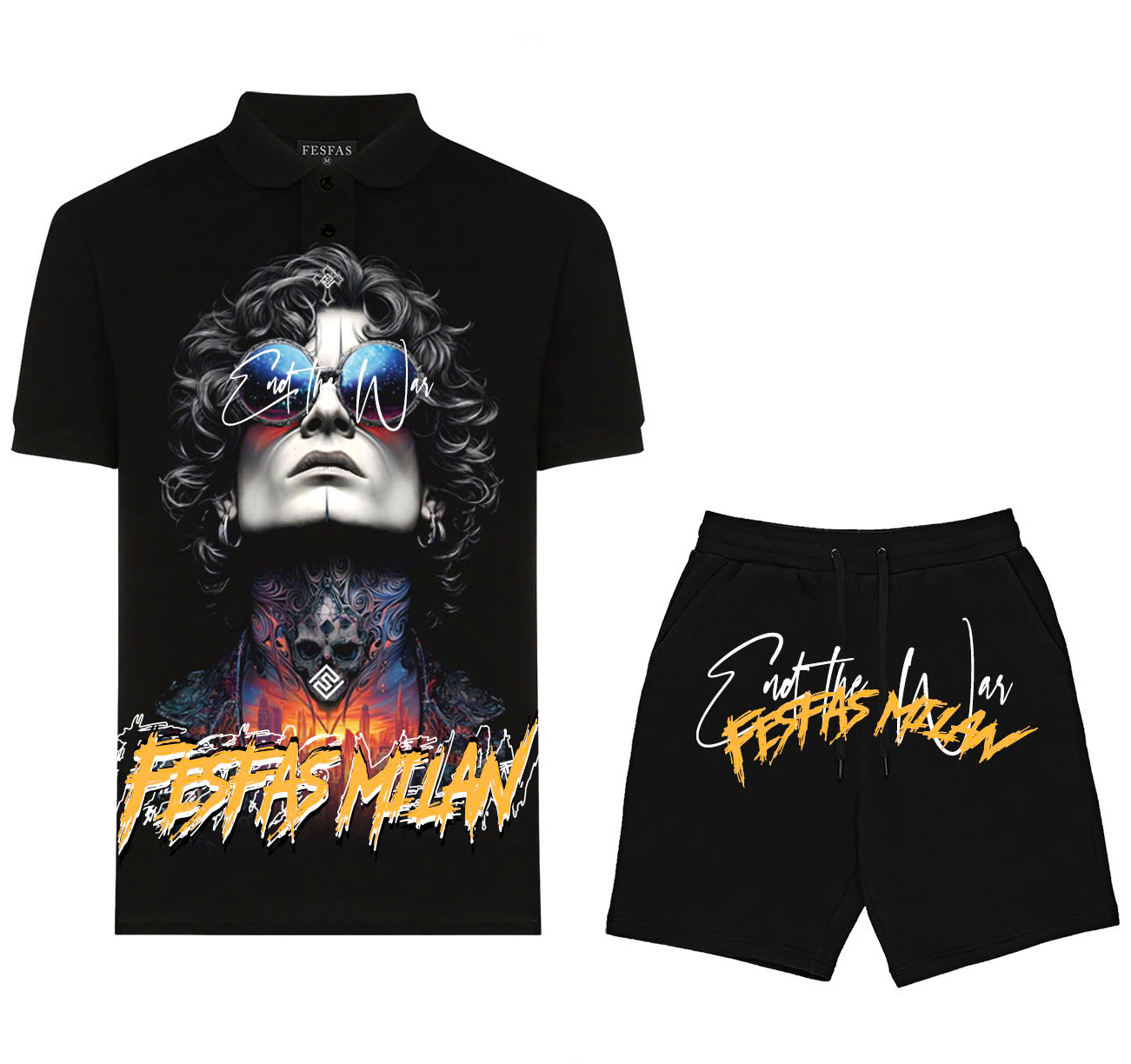 FesFas tattoo man-print | Bộ Polo | Nam | Màu Đen