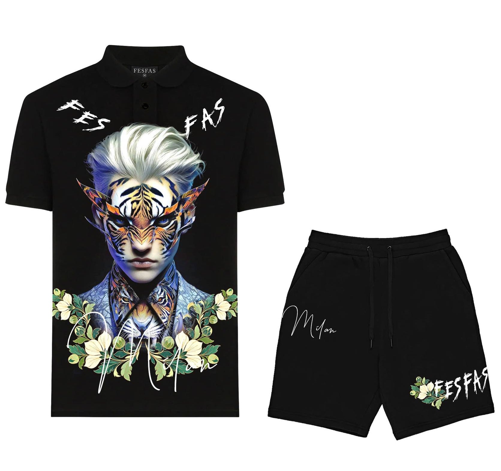 FesFas tiger spirit-print | Bộ Polo | Nam | Màu Đen